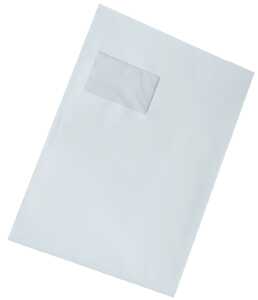 Versandtasche FSC C4, Haftklebung, mit Fenster, weiß, 120g, mit grauen