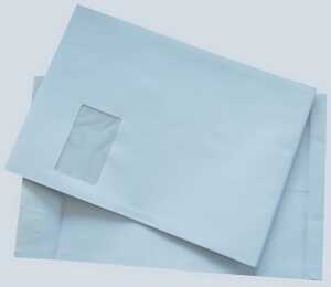 Faltentasche, C4, mit Fenster, Haftklebung, weiß, 120g, 20mm