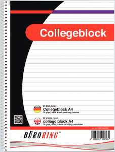 Büroring Collegeblock A4/80 Blatt liniert, holzfrei, weiß, 70g/qm