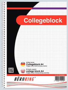 Büroring Collegeblock A4/80 Blatt kariert, holzfrei, weiß, 70g/qm