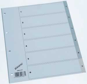Büroring Register, 1-6, A4, PP-Folie, grau, 125 my
