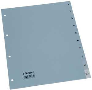 Büroring Register, 1-10, A4, PP-Folie, grau, 125 my