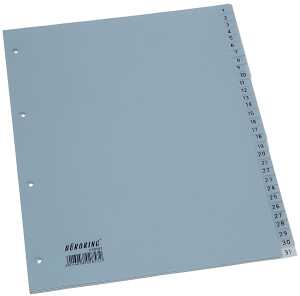 Büroring Register, 1-31, A4, PP-Folie, grau, 125 my