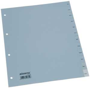 Büroring Register, A4, Jan.-Dez., PP-Folie, grau, 125 my