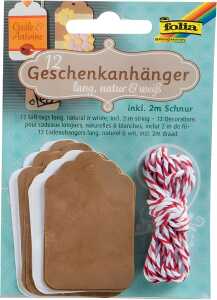 Geschenkanhänger NATUR&WEISS, lang in zwei Größen, inkl. 2m Schnurr