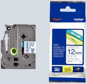 Schriftbandkassette TZE233 laminiert, 12mm breit/8m lang blau auf weiß
