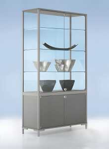 Staufachvitrine 1000 Dekor Silber mit vollverglastem Vitrinenteil