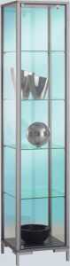 Standvitrine schmal Dekor Silber mit vollverglastem Vitrinenteil