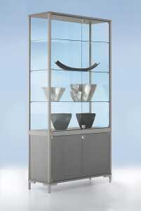 Staufachvitrine 800 Dekor Silber mit vollverglastem Vitrinenteil
