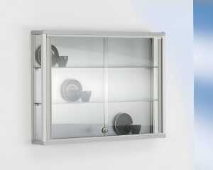 Wand / Sammlervitrine Dekor Silber mit 3-seitiger Verglasung