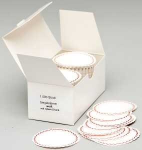 Siegelsterne weiß mit rotem Rand, Ø 51 mm, gum., gewellter Rand