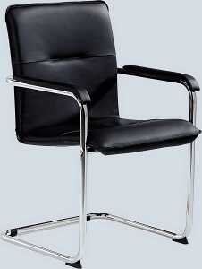 Besucherschwinger mit Chromgestell 2 Stück Echtlederbezug, schwarz.