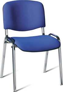 Besucherstuhl mit Chromgestell, blau gepolsterte Sitz- und Rückfläche