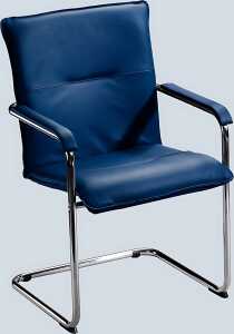 Besucherschwinger mit Chromgestell, 2 Stück Echtlederbezug, blau.