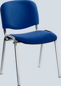 Besucherstuhl aus alusilberf. Stahl- rohr, blau gepolstert