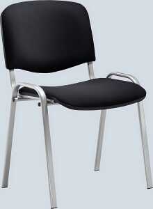 Besucherstuhl aus alusilberf. Stahl- rohr, schwarz gepolstert