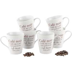 Kaffeebecher Fakt weiß 6er Set aus weißem Porzellan mit braunem