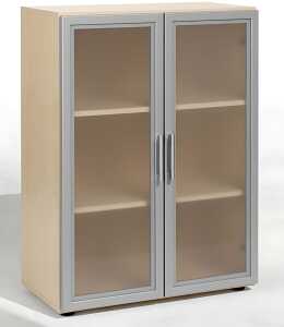 Flügeltürenschrank mit Glastür 3 OH 80 cm Breite, Ahorn, Flex