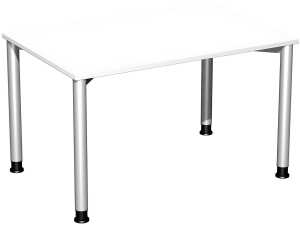Schreibtisch B1200xT800mm weiß/weißalu, 4-Fuß Flex
