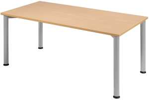 Schreibtisch B1600xT800mm Buche/weißalu, 4-Fuß Flex
