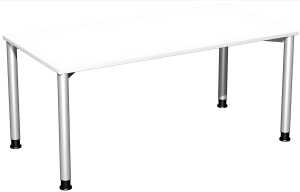 Schreibtisch B1600xT800mm weiß/weißalu, 4-Fuß Flex