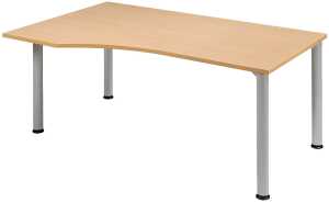 Schreibtisch links Buche/weißalu 4-Fuß Flex, BxT: 1800x800/1000mm