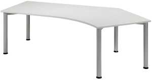 Schreibtisch 135° rechts, lichtgrau/ weißalu, 4-Fuß Flex