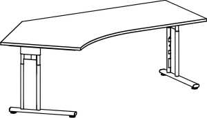 Schreibtisch 135° links Lichtgrau/Silber, C-Fuß Flex