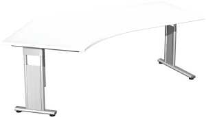Schreibtisch 135° links weiß/silber, C-Fuß Flex
