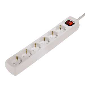 Steckdosenleiste 6fach 45° mit Schalter, weiss, Zuleitung 1,4 m