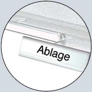 Beschriftungsclip für Briefkörbe transparent, mit Beschriftungsbogen