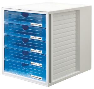 Schrankset transparent/blau A4 5 Schübe geschlossen