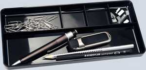 Stiftschale/Büroschale schwarz mit 5 Fächer 260x120x19mm