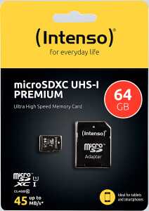 Micro-SD UHS I Speicherkarte 64GB Premium, inkl. SD-Adapter