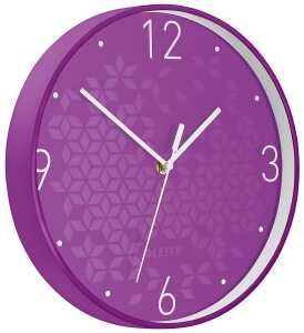 LEITZ Wanduhr WOW Ø 30cm violett Quartzlaufwerk Glasfront gut
