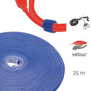 Doppelseitige Klettbandrolle, 25m x 16mm, blau, Klettkabelbinder