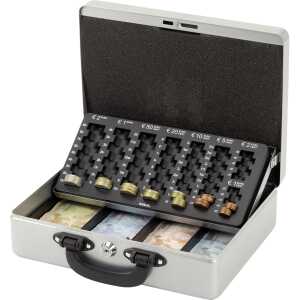 Geldkassette mit Zähleinsatz silber 30x24,5x9,3cm