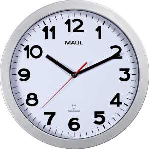 Uhr MAULstep 30RC Funkuhr silber Wanduhr Kunststoff Rahmen Ø 30cm