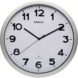Uhr MAULstep 40RC Funkuhr silber Wanduhr Kunststoff Rahmen Ø 40cm