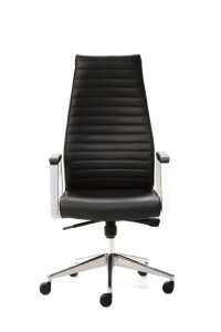 Drehsessel DELUXE Leder schwarz hoher Rücken, Chromarmlehnen mit