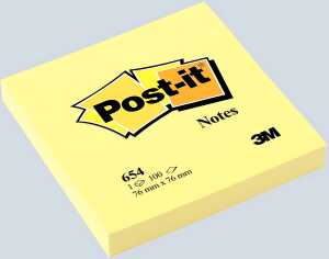 Haftnotizblock 76x76mm gelb POST IT 654 100Bl
