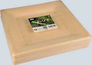 Teller pure eckig, natur, 26x26 cm aus Zuckerrohr