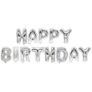 Folienlufballons, "Happy Birthday", silber m selbstschließendem Ventil