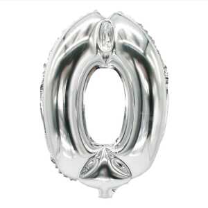 Folienlufballon, 35 x 20cm, "0", silber, mit selbstschließendem Ventil