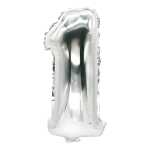 Folienlufballon, 35 x 20cm, "1", silber, mit...