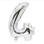 Folienlufballon, 35 x 20cm, "4", silber, mit...