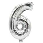 Folienlufballon, 35 x 20cm, "6", silber, mit...