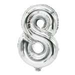 Folienlufballon, 35 x 20cm, "8", silber, mit...