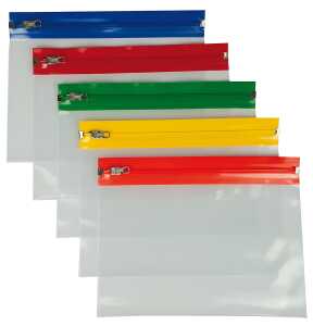 Gleitverschlussbeutel A5, transparent PE, Zip-Leiste in 5 Farben