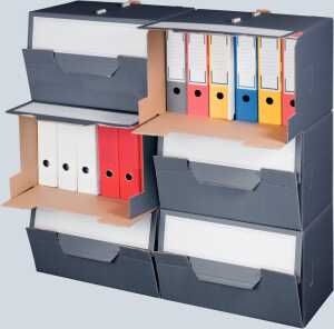 Archivbox grau mit Frontklappe für Ordner